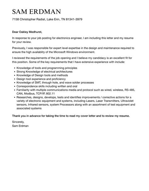 electronics engineer cover letter|Best Electronics Engineer Cover Letter Example for 2023.